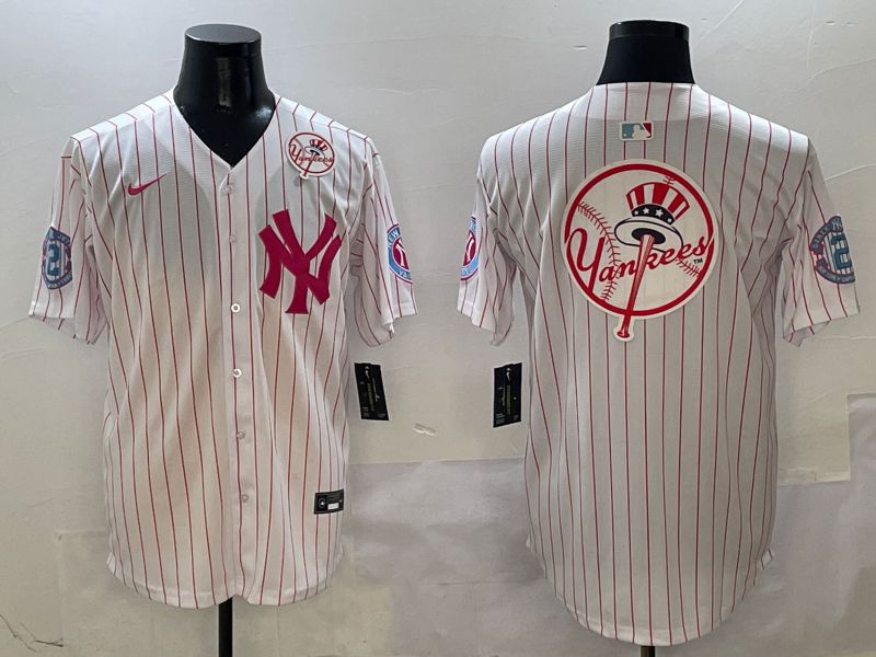 Men New York Yankees Blank White Stripe Jointly Name Nike 2025 MLB Jersey style 27